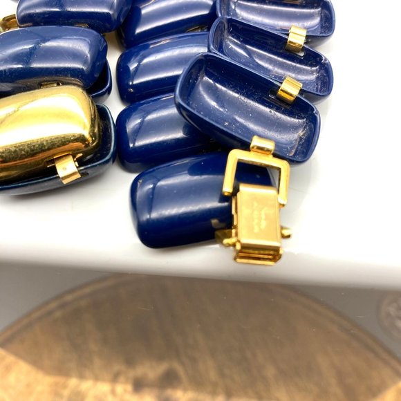 Vintage Napier Navy and Gold Necklace, Retro Chunky Book Chain with Blue Enamel - Picture 4 of 4